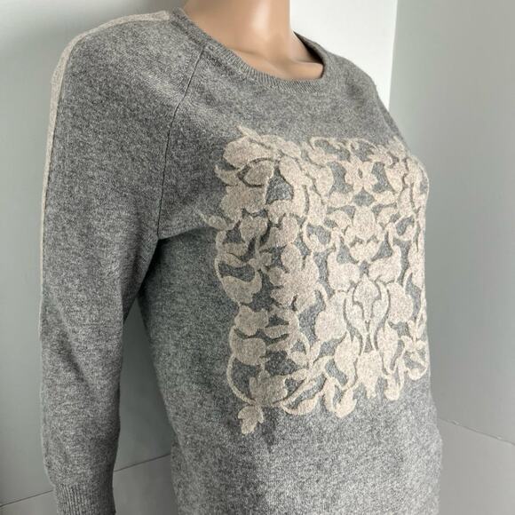 J. Crew Vintage Cashmere Wool Blend Floral Appliqué Women's Sweater - Picture 3 of 10